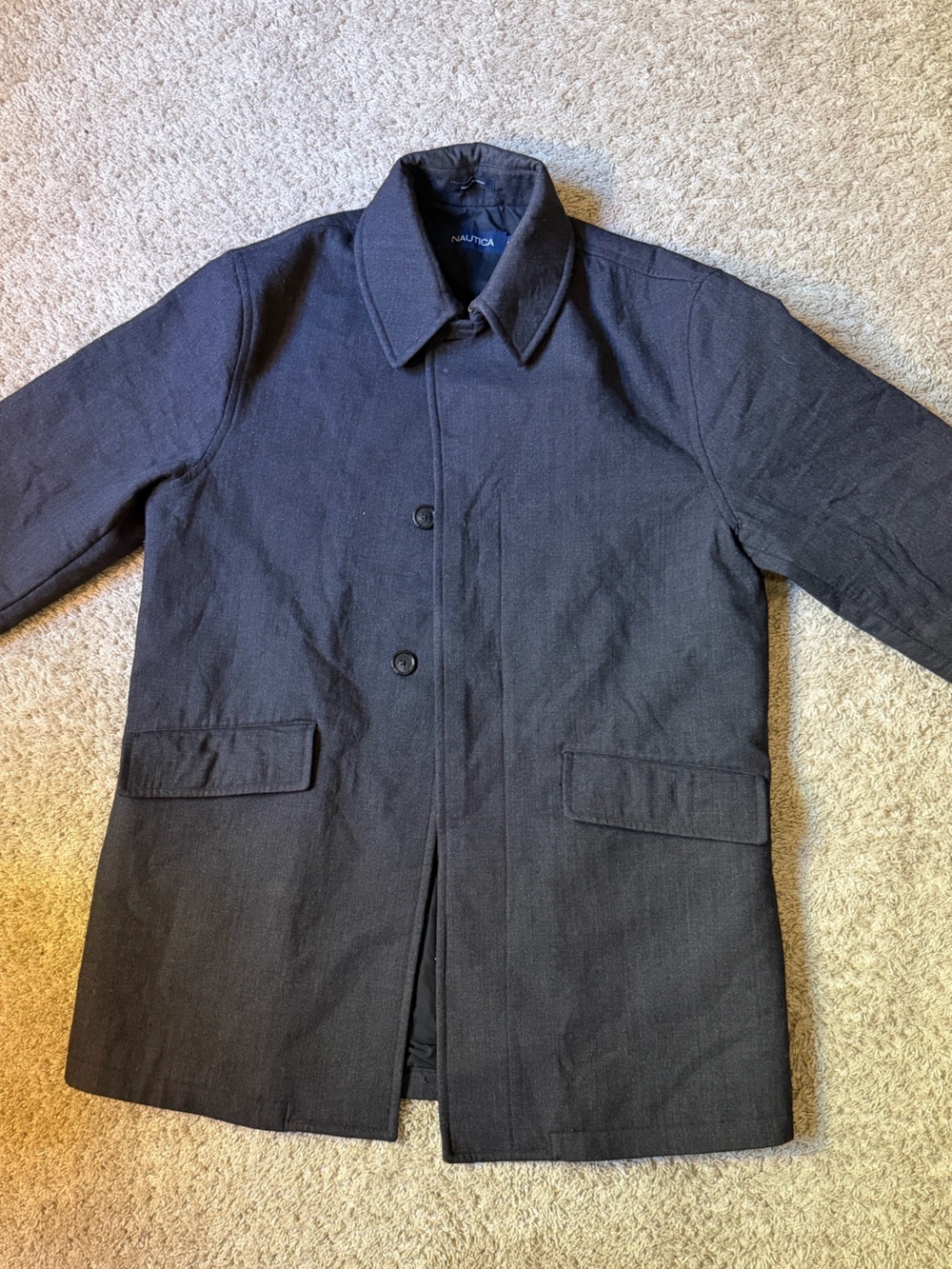 Nautica Men’s 42R Navy Button-Front Overcoat